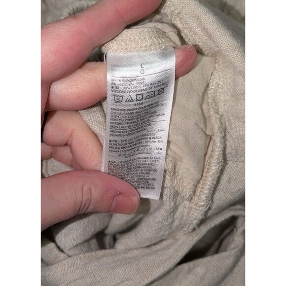 Old Navy Jumpsuit L Women's Beige Linen Fit & Flare Linen Blend Smocked Back - Picture 9 of 9